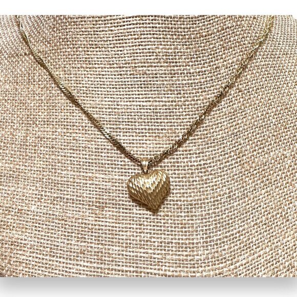 Italy 925 Gold Plated Rope Chain Diamond Cut Heart Pendant Vintage 18” Gift - Picture 1 of 11
